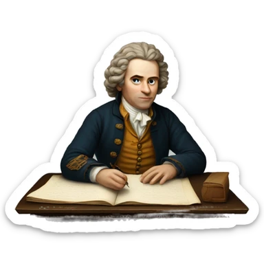 white man writer on table 18 century sticker