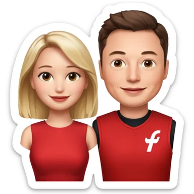 elon musk and Jennifer Lawrence in red dress sticker
