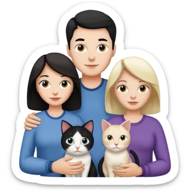 Una familia de 3 mujeres 1 hombre y 1 gato blanco con negro  sticker