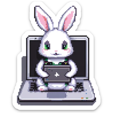 bunny with a laptop sticker