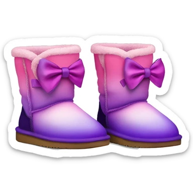 Realistic pair of pink to purple ombre fur Ugg boots with silk ribbon bows. sticker