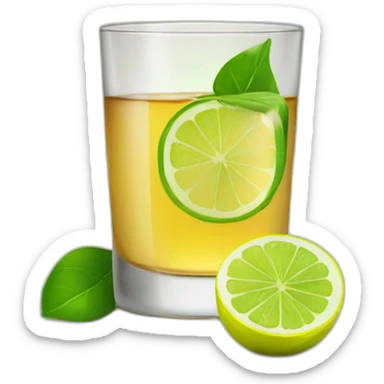 A single wiskey glass with a single slice of green lemon piece on it sticker