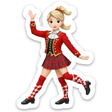 Highland dancing argyle over the knee socks, blouse, highland dancing jacket, tartan miniskirt and highland dancing shoes sticker