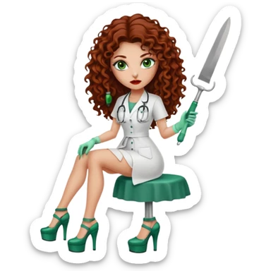 Sensual Spanish Lilith core evil surgeon. Surgeon has green eyes brown long curly hair with 7 inch platform heels.she is a cereal killer sticker