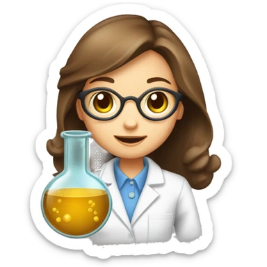 Cute Chemist Lab girl long brown hair chemistry analysis experiment holding flask sticker