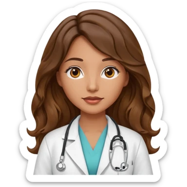 aesthetic emoji of a pretty brunette with long wave hair part in the middle and with tan skin woman with a white coat doctor sticker