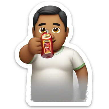 Chubby Guatemalan man drinking a bottle of ketchup  sticker