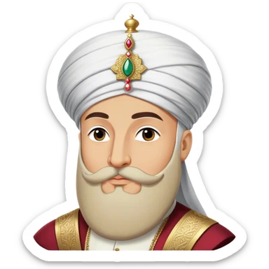 ​Cinematic Realistic Portrait of Suleiman the Magnificent, depicted as a regal Ottoman sultan adorned with a large, white, round, tall turban and a majesti beard, his commanding gaze bathed in warm, historic lighting that exudes timeless authority and grandeur, sticker