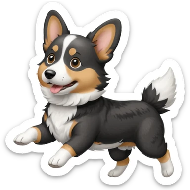 Black and white realistic cardigan welsh corgi running with its long low tail streaming out behind it sticker