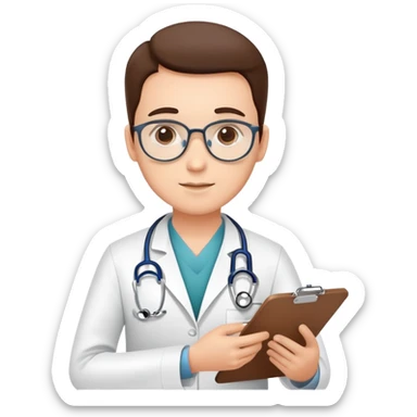 Doctor with clipboard conducting comprehensive medical check-up on patient, routine health examination in clinic sticker