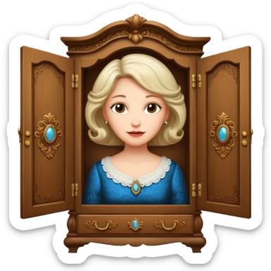 A middle-aged lady character from the fairy tale Beauty and the Beast — she was turned into a wardrobe by magic. She retains the wardrobe's original form, with an anthropomorphic face on the front of the closed cabinet. sticker