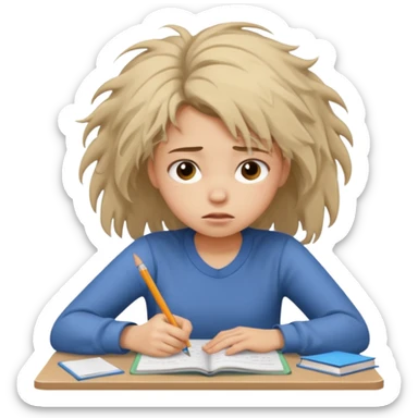 girl student doing homework looking stressed sticker