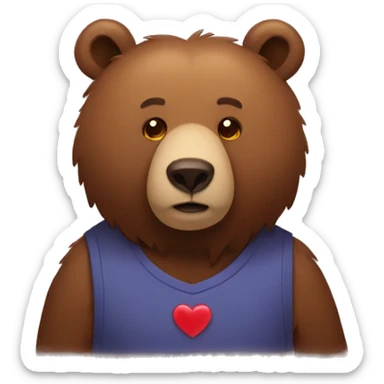 Brown bear with heart on his chest sticker