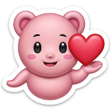 create a chibi sticker of Kirby smiling with a heart in his hands sticker