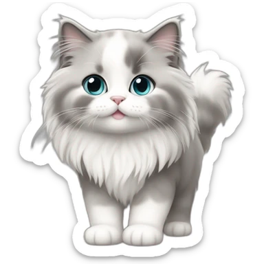 full body of cute chubby baby gray and white long haired ragdoll cat sticker