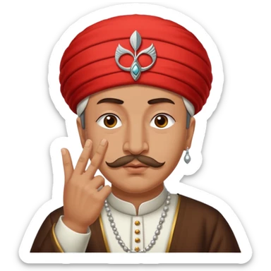 A turkish Sultan doing the quiet sign while his eyes are pure white sticker