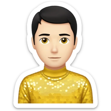 Greg Page from The Wiggles with black hair, yellow sequin skivvy shirt sticker