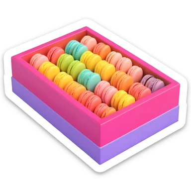 a box of colorful macarons in a decorative box, iOS 3D emoji style, soft lighting, realistic textures, vibrant pastel colors, high gloss, modern and clean look sticker