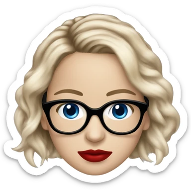 Realistic Jennifer Lawrence wearing black glasses and blue eyes with red lipstick  sticker