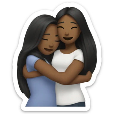 Lesbian with long black hair and white skin hugging her girlfriend from behind sticker