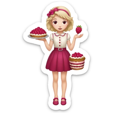 Raspberry torte human girl full body and legs with a raspberry barrette on her hair sticker