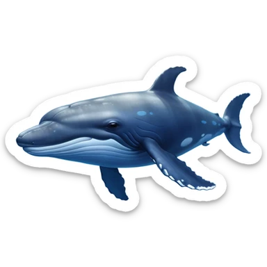 Cinematic Noble Humpback Whale Portrait Emoji, Poised and grand, with an enormous, barnacle-speckled blue-gray body, soulful, wise eyes, and a deeply serene presence, Simplified yet sharp and sophisticated features, highly detailed, glowing with a soft oceanic radiance, high shine, intelligent and powerful, stylized with an air of deep-sea mystery, focused and regal, soft glowing outline, capturing the essence of a legendary giant of the ocean that appears ready to glide majestically through the waves with effortless grace! sticker