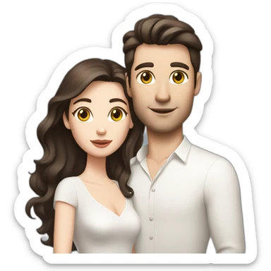 Honeymoon brunette couple with colored eyes and white skin sticker