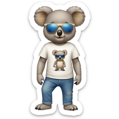 anthropomorphised koala in a band t-shirt and jeans wearing dark sunglasses walking upright sticker