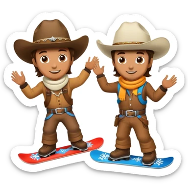2 cowboys snowboarding birthday  sticker
