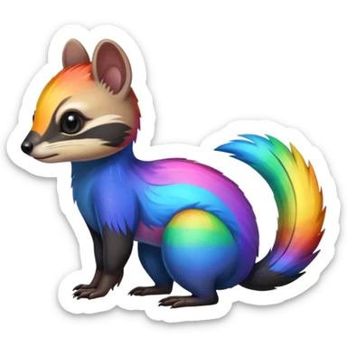 Colorful black and rainbow-iridescent Cacomistle-Numbat-Ferret-hybrid-fusion-animal-creature, full body  sticker