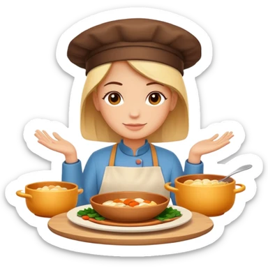 Home cooking humanless avatar in clean emoji-style illustration. Homemade dishes on a plate, warm cozy colors, simple shapes, flat design, high contrast, friendly and inviting. sticker