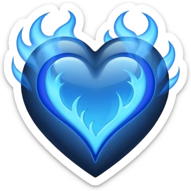 Black heart with blue flems sticker