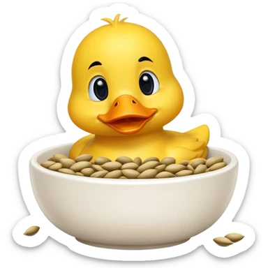 a yellow duck eating sunflower seeds from a bowl sticker