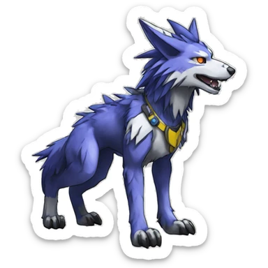  Cool Edgy Digimon-Fakemon-Garurumon-Loogamon-Dorulumon-Wolf with edgy markings full body sticker