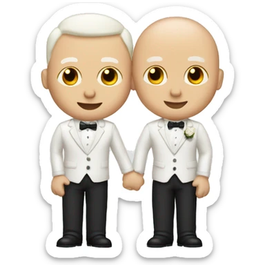 two white male grooms getting married in white one bald one with spikey brown hair sticker