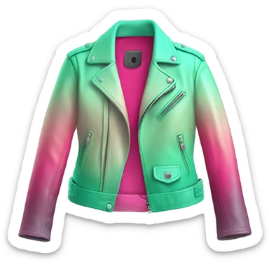 Realistic open hot pink to mint green ombre fashion leather jacket isolated.  sticker