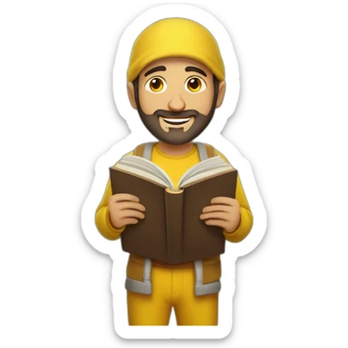 Armenian men with the yellow clothes reading book and looking at camera and smiling  sticker