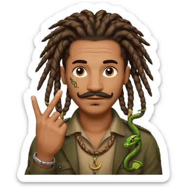 Black man with dreads and snake tattoo on forehead making a mustache with index finger sticker