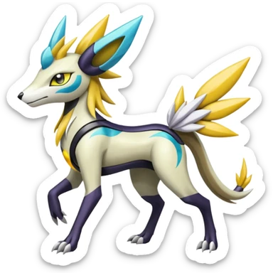 Colorful Futuristic Meloetta-Silvally-Manectric-Solgaleo-Raikou-Pokémon-Digimon-Fakémon-fusion-hybrid-creature sticker