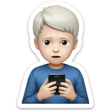 un niño de entre 3 - 10 años jugando con su celular, cansado en una habitacion apagada, el niño tiene piel blanca

 sticker