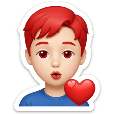 Emoji, boy's face blowing a kiss, puckered lips, small heart sticker