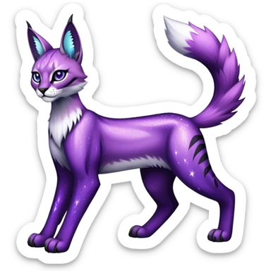 Vibrant dark edgy gothic Falvie-Fionbri-Bobcat-Caracal-creature-sparkle-feline-fursona, full body sticker