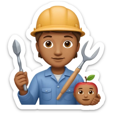 Apple Memoji-style 3D emoji of a sculptor with a small statue and chisel, smooth gradients, rounded edges, no background. sticker
