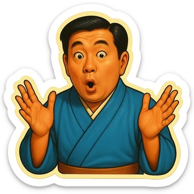 The same Japanese man in traditional kimono looks at the viewer with a surprised look, and his hands are empty sticker