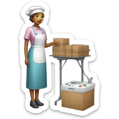 woman confectioner in full length with a mixer and boxes on the ground sticker