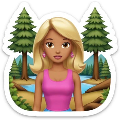 Brown skin blonde hair barbie in front of the woods sticker