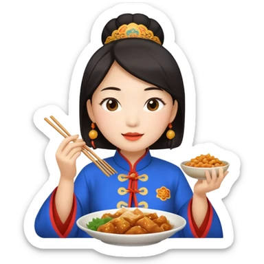 give me a authentic beijing women eating beijing food sticker