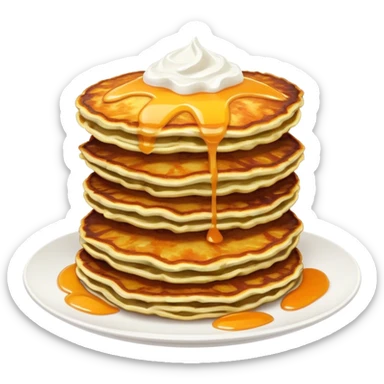 Cinematic Realistic Placki Ziemniaczane Dish Emoji, depicted as crispy potato pancakes served with sour cream rendered with vivid textures and warm, appetizing lighting. sticker