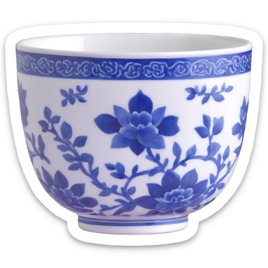 traditional Chinese tea cup with blue and white porcelain design without handle sticker