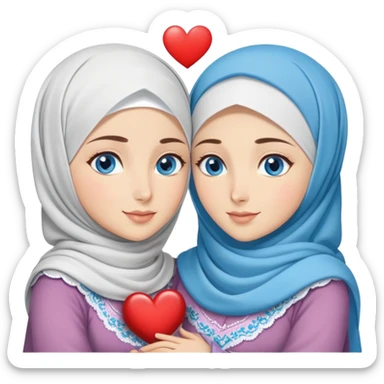 Two Turkish beautiful finish Konya friendly girls blue eyes with hijab and heart dress and hugs  sticker